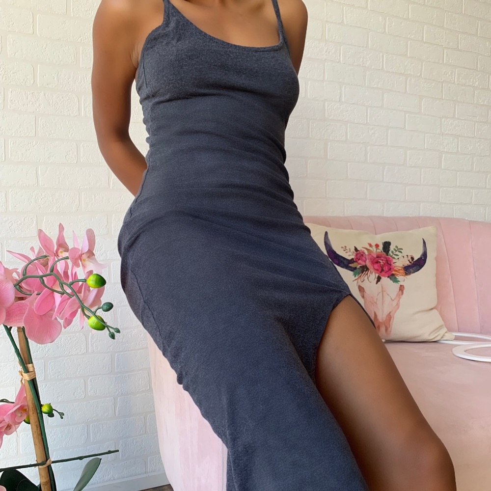 grey slit dress